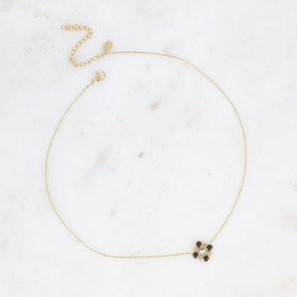 Collier - motif géométrique avec pierres naturelles et cristal taillé carré