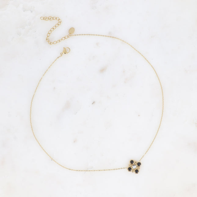 Collier - motif géométrique avec pierres naturelles et cristal taillé carré