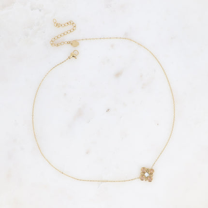 Collier - motif géométrique avec pierres naturelles et cristal taillé carré