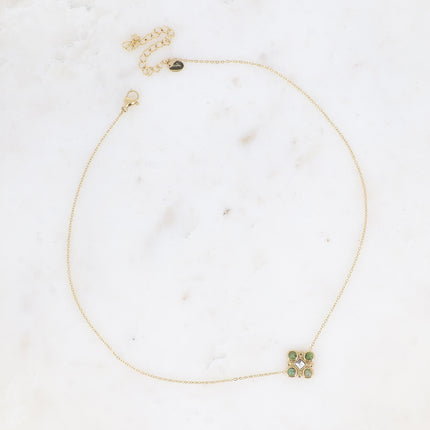 Collier - motif géométrique avec pierres naturelles et cristal taillé carré