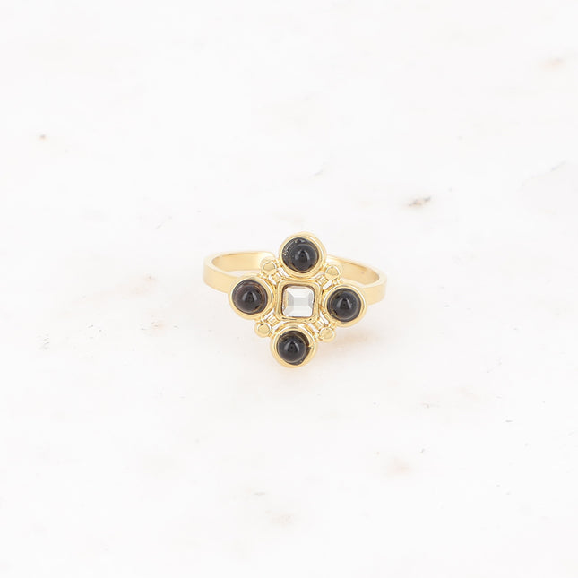 Ring - geometric pattern with natural stones and square-cut crystal