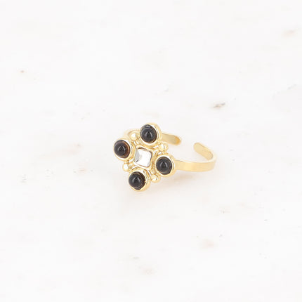 Bague - motif géométrique avec pierres naturelles et cristal taillé carré