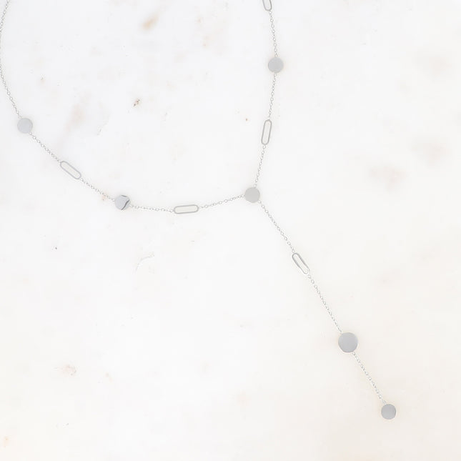 Akasya Y necklace - round and elongated oval openwork discs