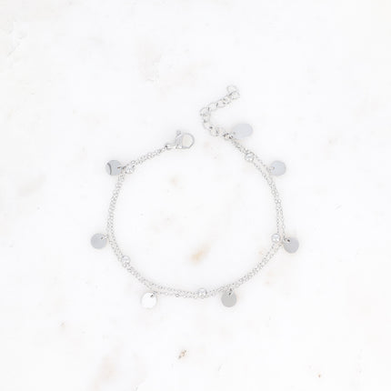 Bracelet multirangs Ivanne - 2 rangs, chaînes avec boules et pampilles rondes plates