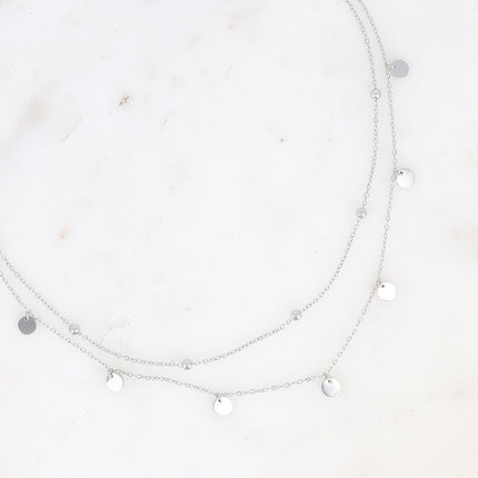 Collier multirangs Ivanne - 2 rangs, chaînes avec boules et pampilles rondes plates