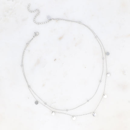 Collier multirangs Ivanne - 2 rangs, chaînes avec boules et pampilles rondes plates