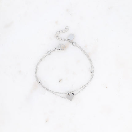Bracelet multirangs Tyma - 2 rangs, chaîne avec boules et coeur