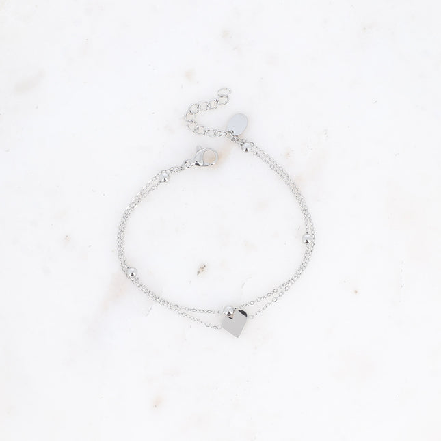 Bracelet multirangs Tyma - 2 rangs, chaîne avec boules et coeur