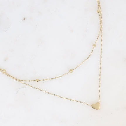 Collier multirangs Tyma - 2 rangs, chaîne avec boules et coeur