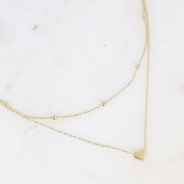 Tyma multi-strand necklace - 2 strands, chain with beads and heart