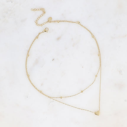 Collier multirangs Tyma - 2 rangs, chaîne avec boules et coeur
