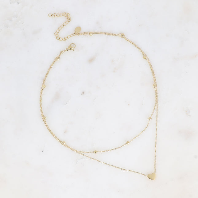 Tyma multi-strand necklace - 2 strands, chain with beads and heart
