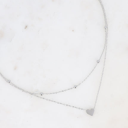 Collier multirangs Tyma - 2 rangs, chaîne avec boules et coeur