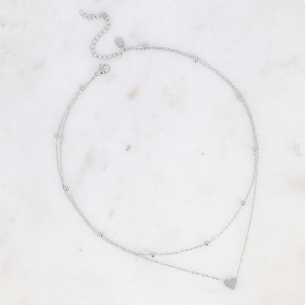 Collier multirangs Tyma - 2 rangs, chaîne avec boules et coeur