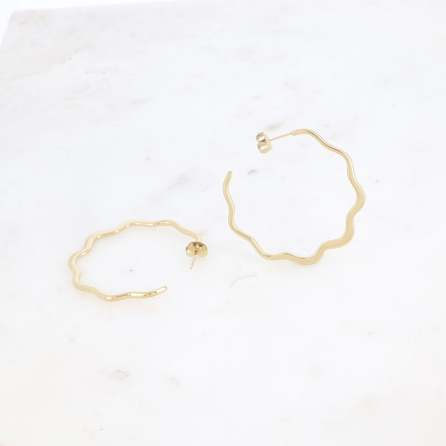 Creole earrings - thin flat ring, wavy line 42x42mm