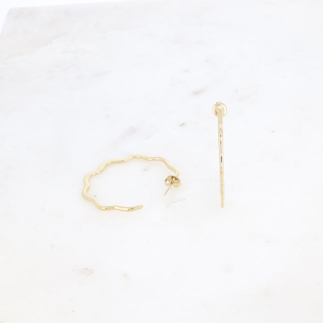 Creole earrings - thin flat ring, wavy line 42x42mm