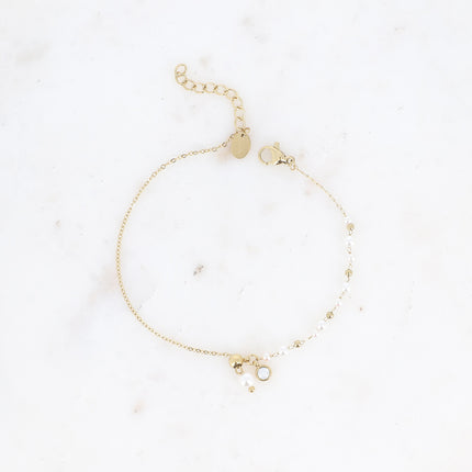 Bracelet Teodora - boule coulissante, perles de résine blanche et cristal taillé
