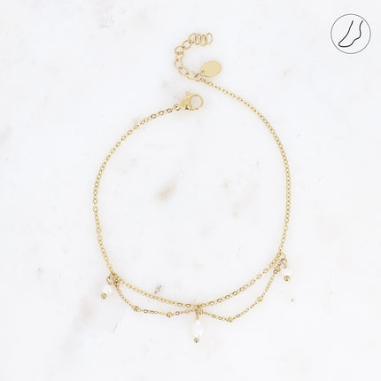 Selena anklet - pearls and freshwater pearls, dangling chains