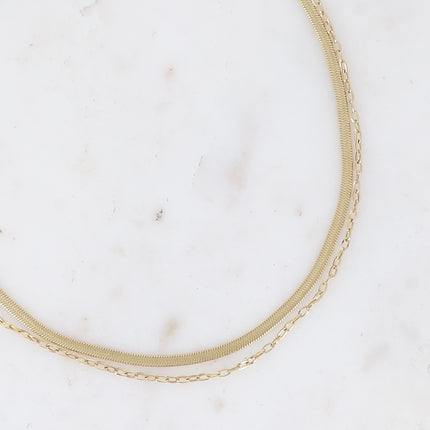 Collier multirangs - 2 rangs, mailles forçat et miroir