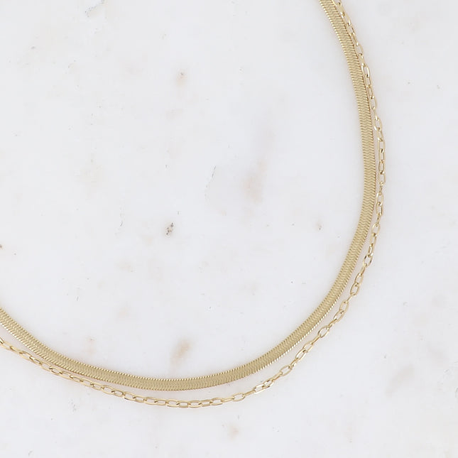 Multi-strand necklace - 2 strands, cable and mirror links
