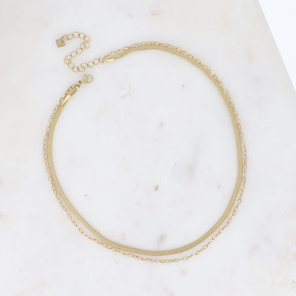 Collier multirangs - 2 rangs, mailles forçat et miroir