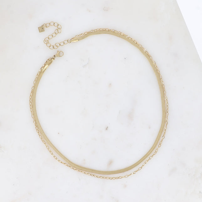 Multi-strand necklace - 2 strands, cable and mirror links
