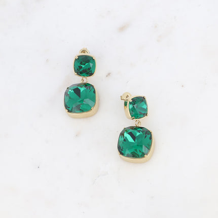 Boucles pendantes - 2 cristaux carrés 10mm et 18mm