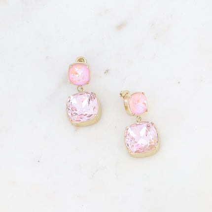 Boucles pendantes - 2 cristaux carrés 10mm et 18mm