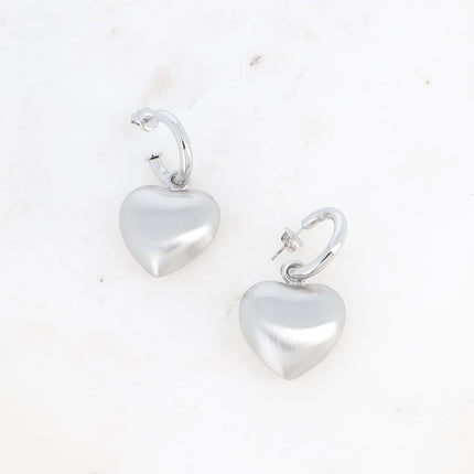 Osana Creole Earrings - Large Domed and Brushed Heart