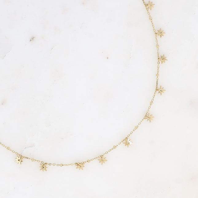 Necklace - star-shaped tassels and chain with beads