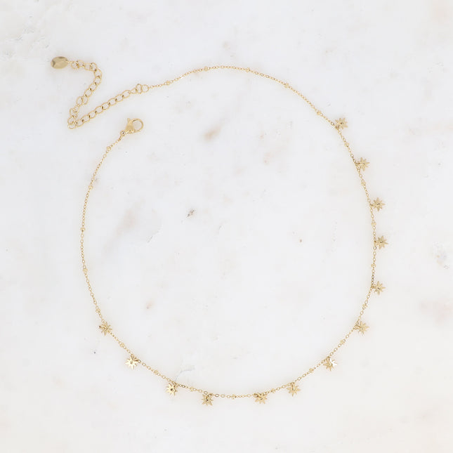 Necklace - star-shaped tassels and chain with beads