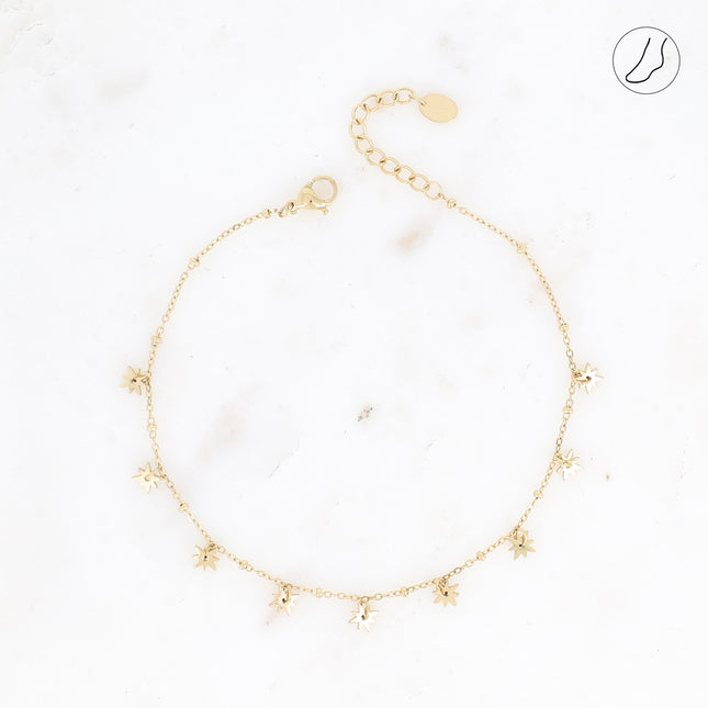 Bracelet de cheville - pampilles étoiles et chaîne avec boules