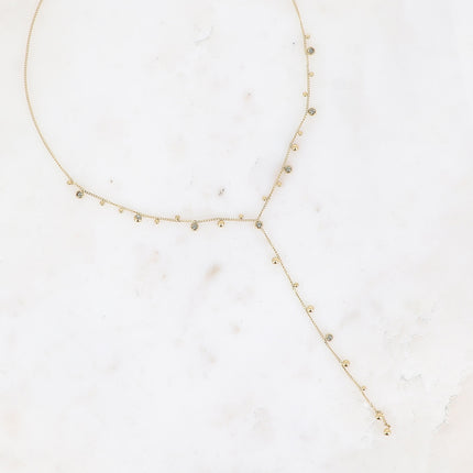 Collier Teyssa Y - boules et cristaux taillés