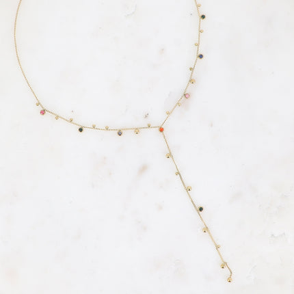 Collier Teyssa Y - boules et cristaux taillés