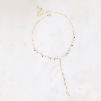 Collier Teyssa Y - boules et cristaux taillés
