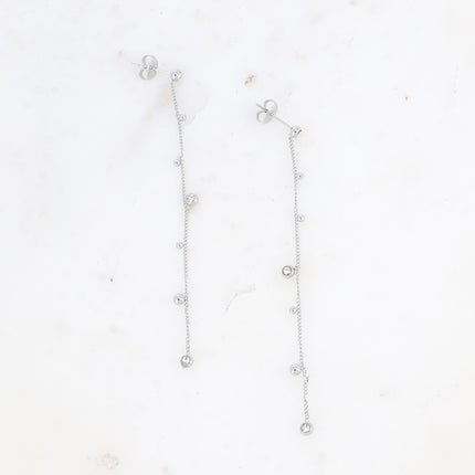 Teyssa drop earrings - dangling chain, beads and cut crystals