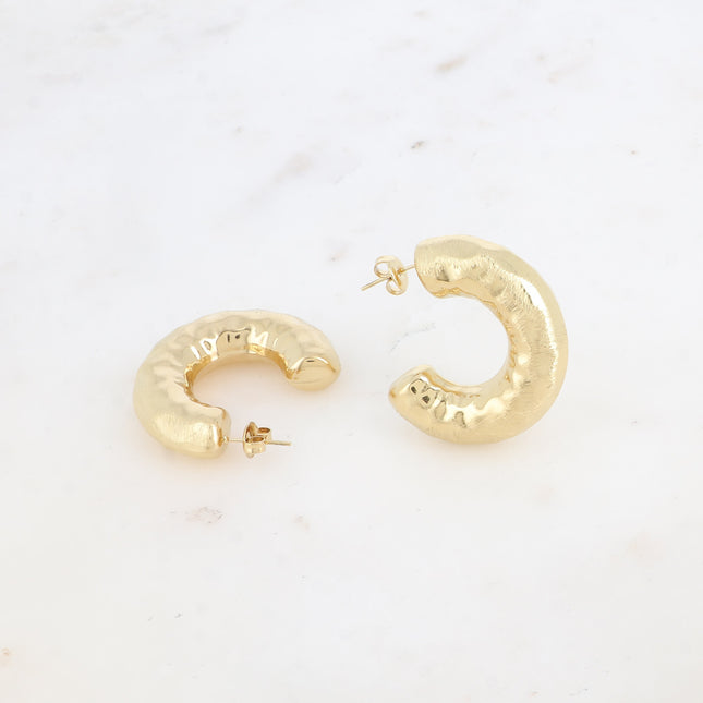 Irene hoop earrings - thick, hammered and brushed 35x35mm