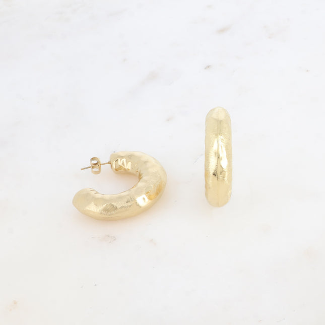 Irene hoop earrings - thick, hammered and brushed 35x35mm