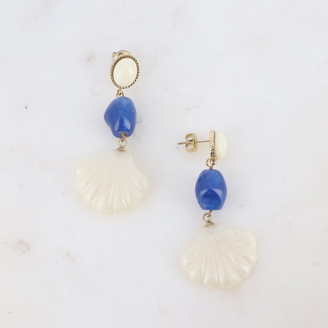 Boucles pendantes - 3 empiècements, acétates et forme coquillage