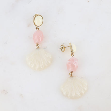 Boucles pendantes - 3 empiècements, acétates et forme coquillage