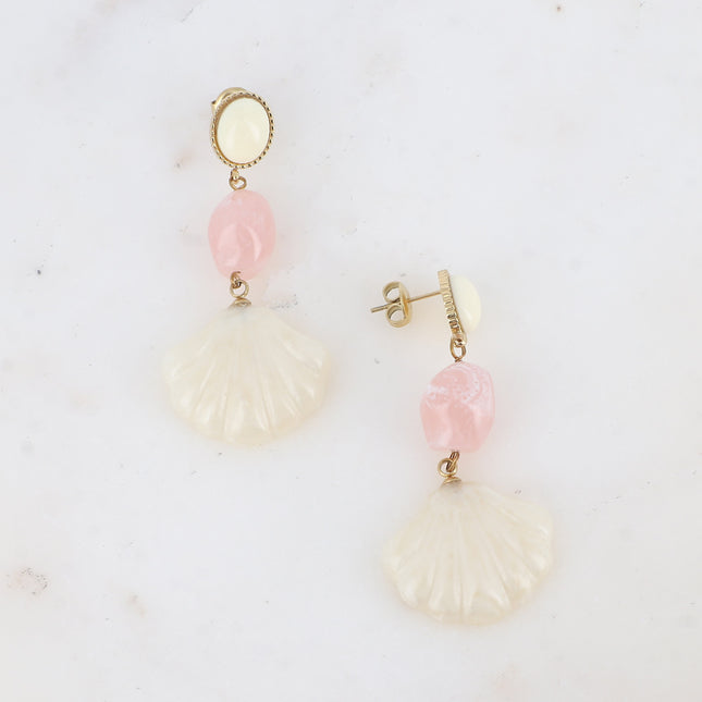 Boucles pendantes - 3 empiècements, acétates et forme coquillage