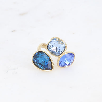 Bague Idrissa Cristal - 3 cristaux Swarovski®, goutte et carrés 10mm
