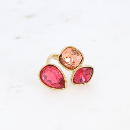 Bague Idrissa Cristal - 3 cristaux Swarovski®, goutte et carrés 10mm
