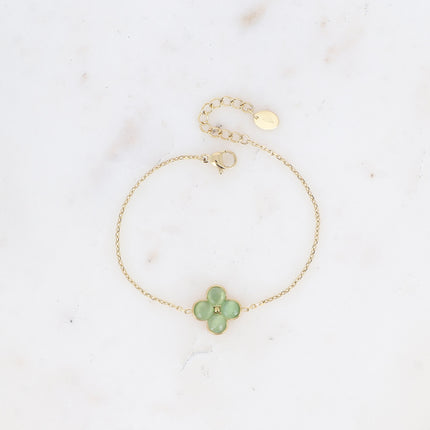 Bracelet - trèfle en pierre oeil de chat / perle de résine