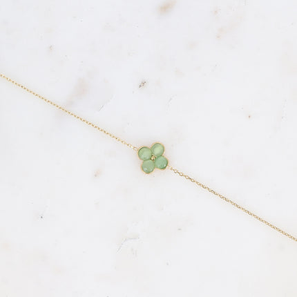 Bracelet - trèfle en pierre oeil de chat / perle de résine