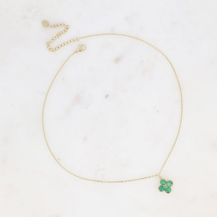Collier - trèfle en pierre oeil de chat / perle de résine