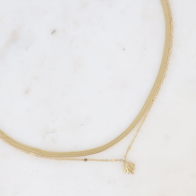 Two-strand necklace - mirror link and small foliage pendant