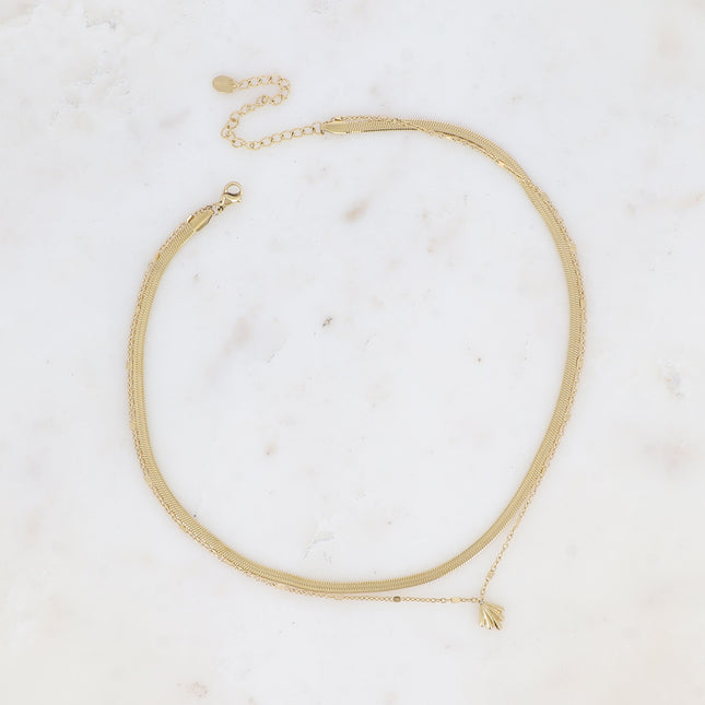 Two-strand necklace - mirror link and small foliage pendant