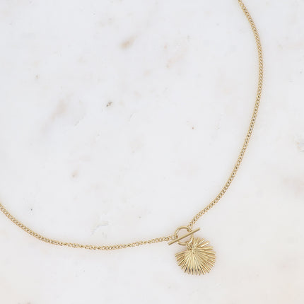 Collier - pendentif anneau barre et feuille de palmier