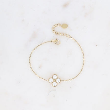 Bracelet - trèfle en pierre oeil de chat / perle de résine